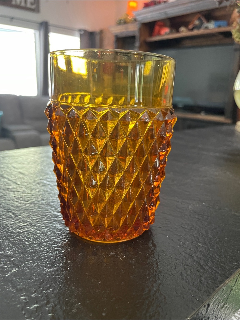 Indiana Glass Diamondpoint Amber Textured Glass Tumbler - Home Dining